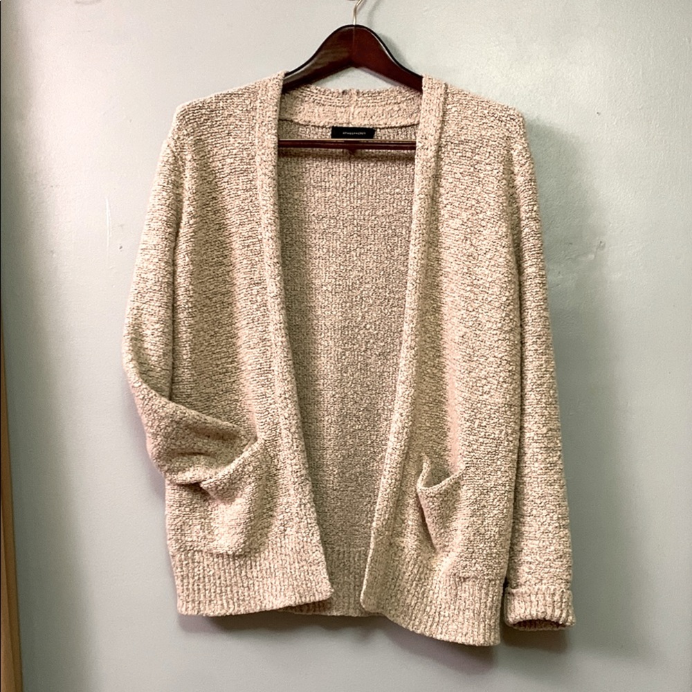 Atmosphere Open-Front Cozy Knit Cardigan in Light Beige